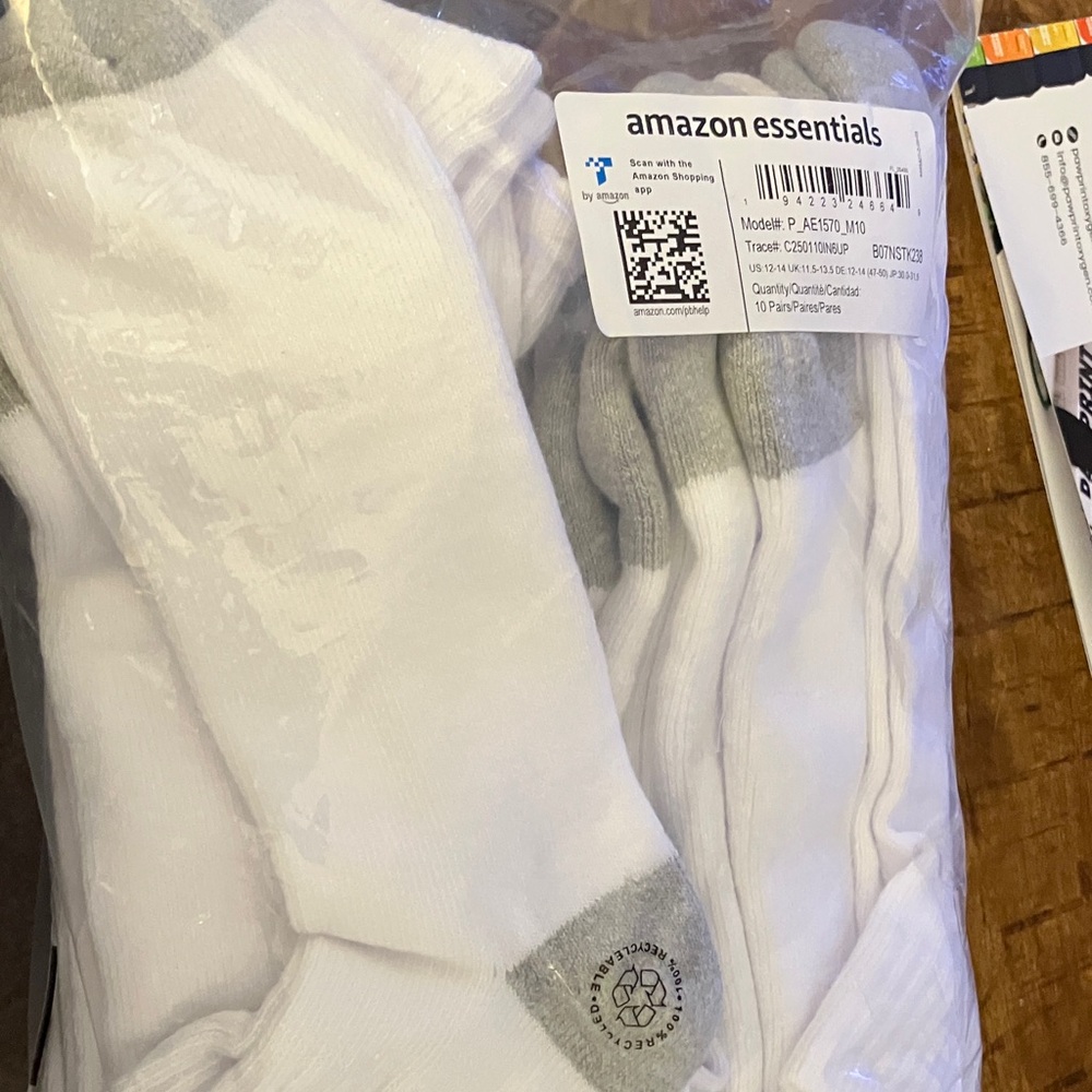 Amazon Essentials Men's Athletic Socks in White and Gray